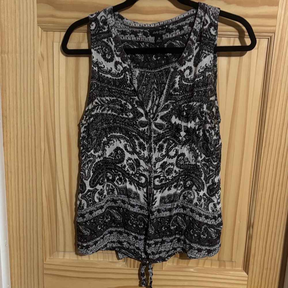 Lucky Brand Black and White Paisley Tank Top